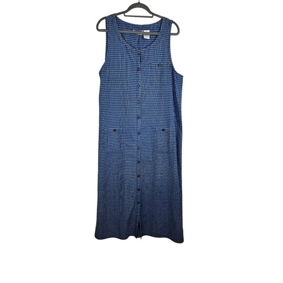 Retro Gingham Maxi Tank Dress L Plaid Country Farm Boho Western Classic Chic 80s - Picture 1 of 10